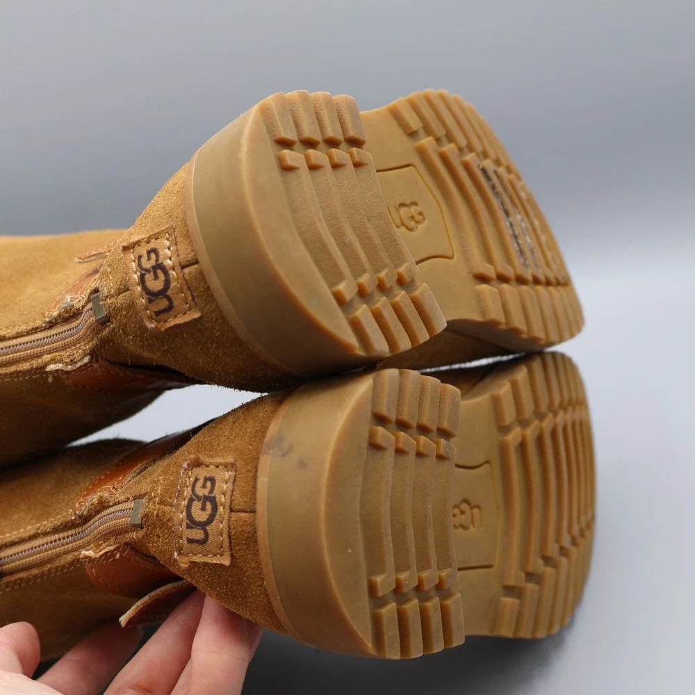 UGG Nessa Shearling Chestnut Suede Boots‎ Kids Size 1 Buckle Zip Warm Boho
